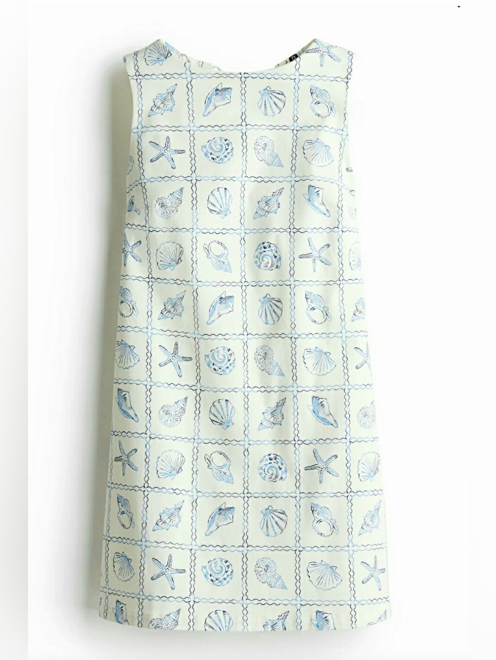 H&M Seashell Sleeveless Beach Summer Open Back Cotton Sheath Dress NWT LARGE - Picture 2 of 7